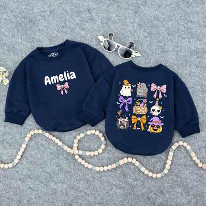 Personalized Baby Halloween Romper, Custom Name Pumpkin Ghost Outfit, Cute Fall Bodysuit for Baby Girl Boy, Autumn Toddler Clothes
