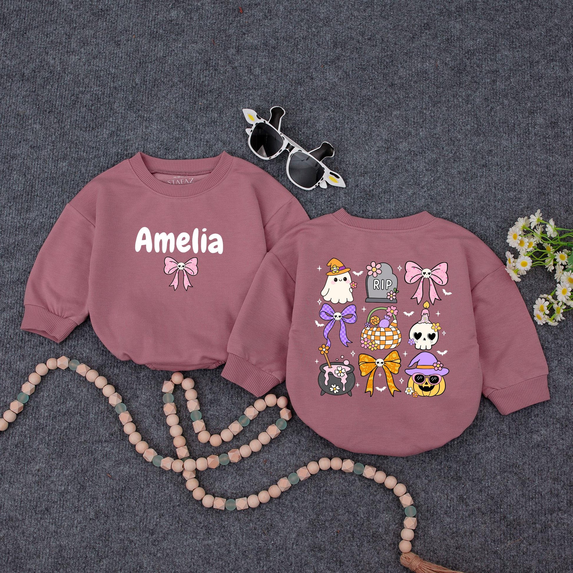 Personalized Baby Halloween Romper, Custom Name Pumpkin Ghost Outfit, Cute Fall Bodysuit for Baby Girl Boy, Autumn Toddler Clothes