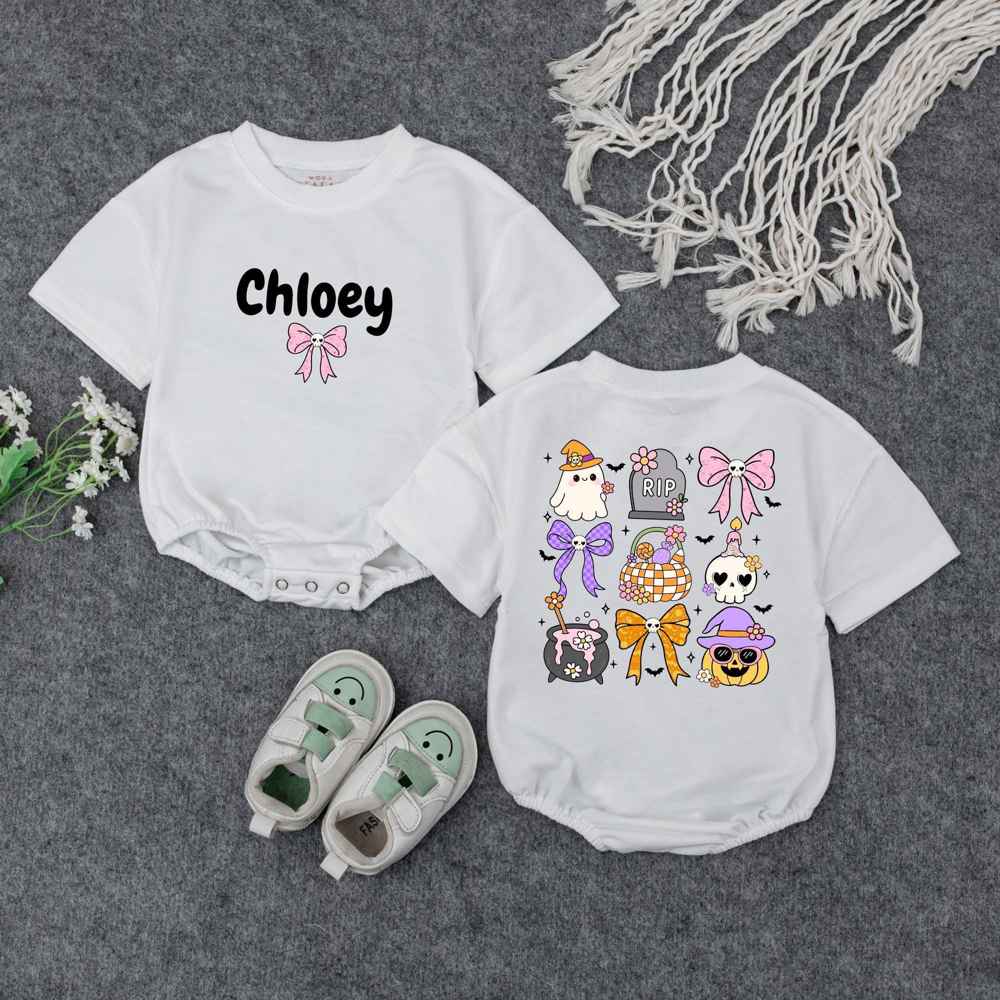Personalized Baby Halloween Romper, Custom Name Pumpkin Ghost Outfit, Cute Fall Bodysuit for Baby Girl Boy, Autumn Toddler Clothes