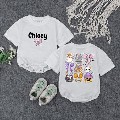 Personalized Baby Halloween Romper, Custom Name Pumpkin Ghost Outfit, Cute Fall Bodysuit for Baby Girl Boy, Autumn Toddler Clothes