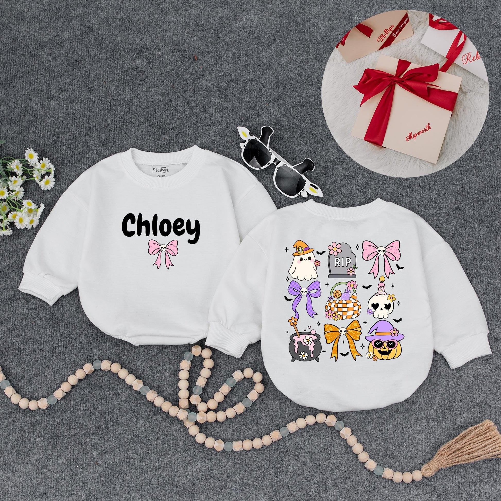 Personalized Baby Halloween Romper, Custom Name Pumpkin Ghost Outfit, Cute Fall Bodysuit for Baby Girl Boy, Autumn Toddler Clothes