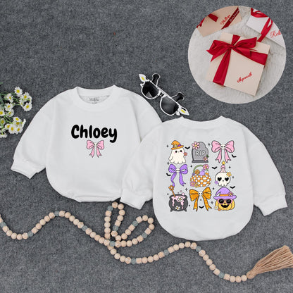 Personalized Baby Halloween Romper, Custom Name Pumpkin Ghost Outfit, Cute Fall Bodysuit for Baby Girl Boy, Autumn Toddler Clothes