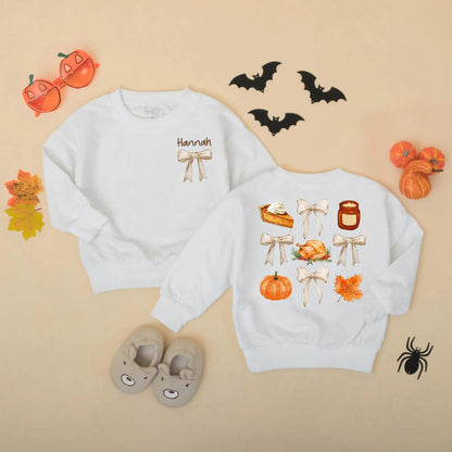 Personalized Thanksgiving Baby Romper with Bows, Custom Name Fall Outfit for Baby Girl, Retro Vintage Bodysuit, Autumn Gift