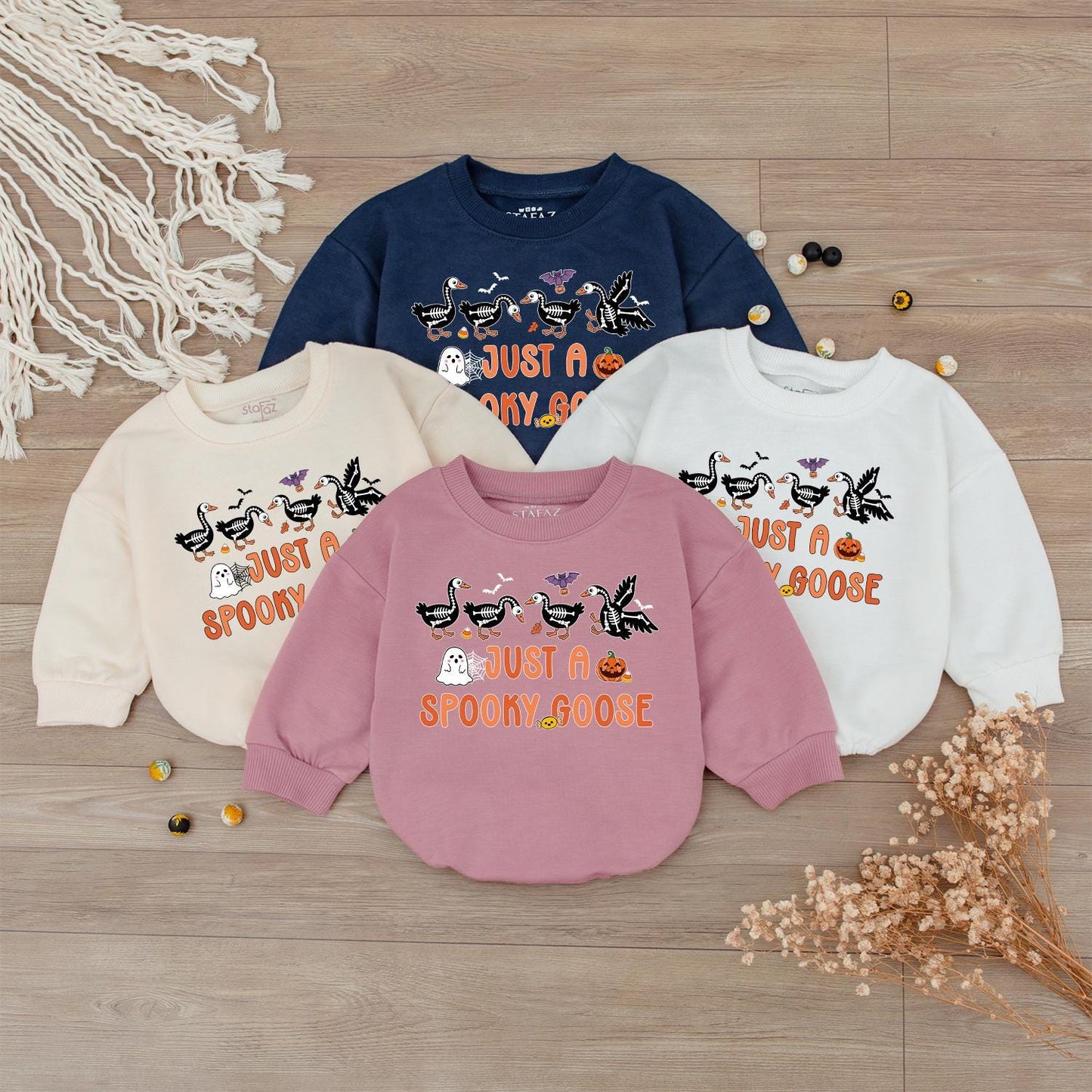 Spooky Goose Baby Halloween Sweatshirt: Cute Fall Toddler Pullover with Pumpkin, Ghost & Bats, Autumn Kids Outfit