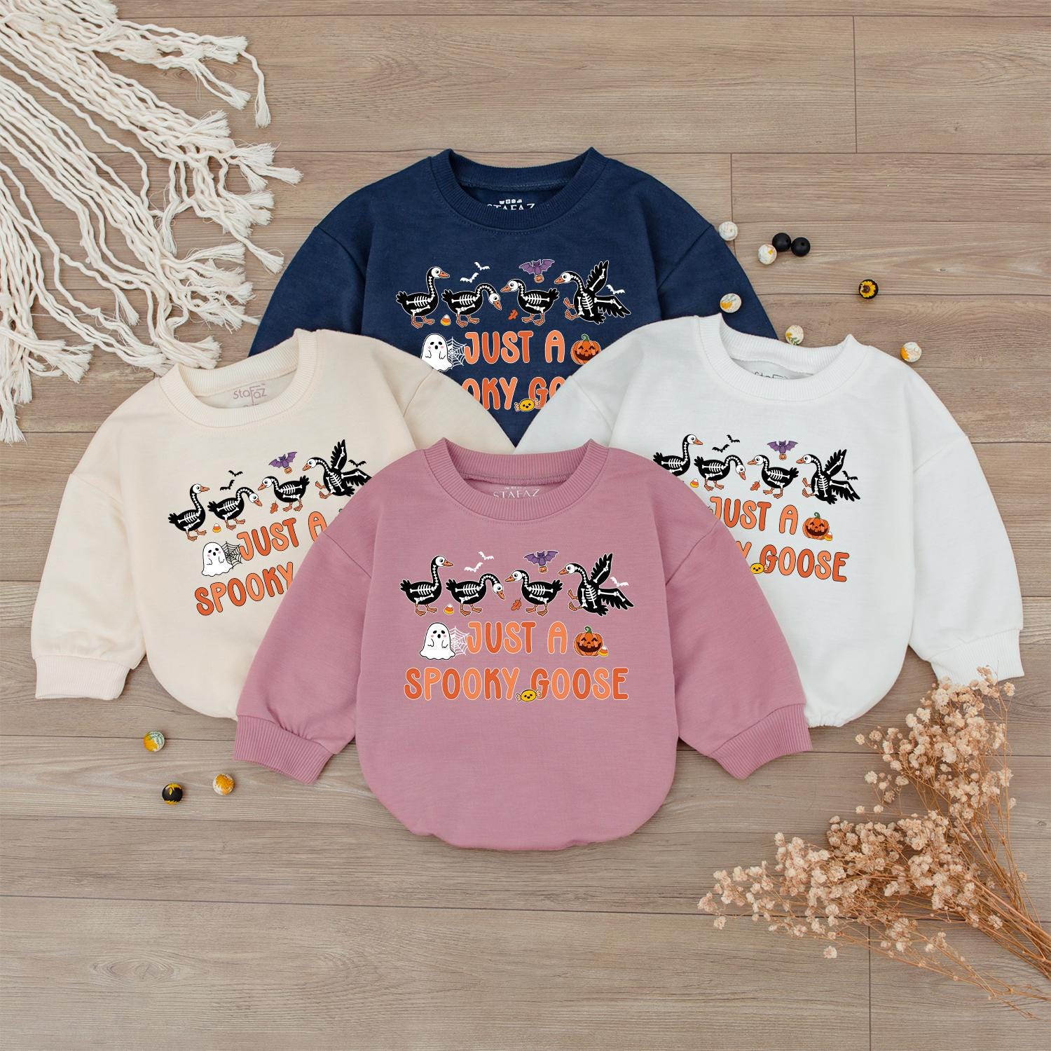 Spooky Goose Baby Halloween Sweatshirt: Cute Fall Toddler Pullover with Pumpkin, Ghost & Bats, Autumn Kids Outfit