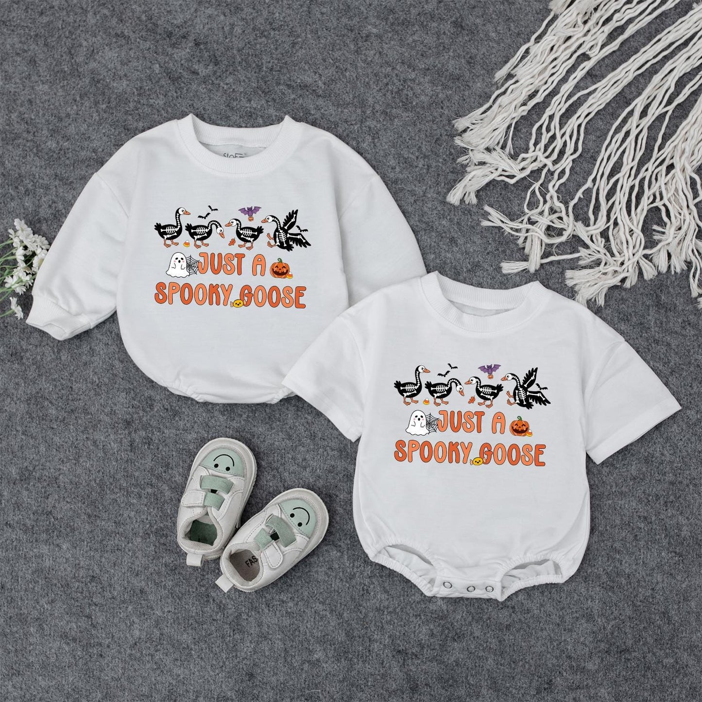 Spooky Goose Baby Halloween Sweatshirt: Cute Fall Toddler Pullover with Pumpkin, Ghost & Bats, Autumn Kids Outfit