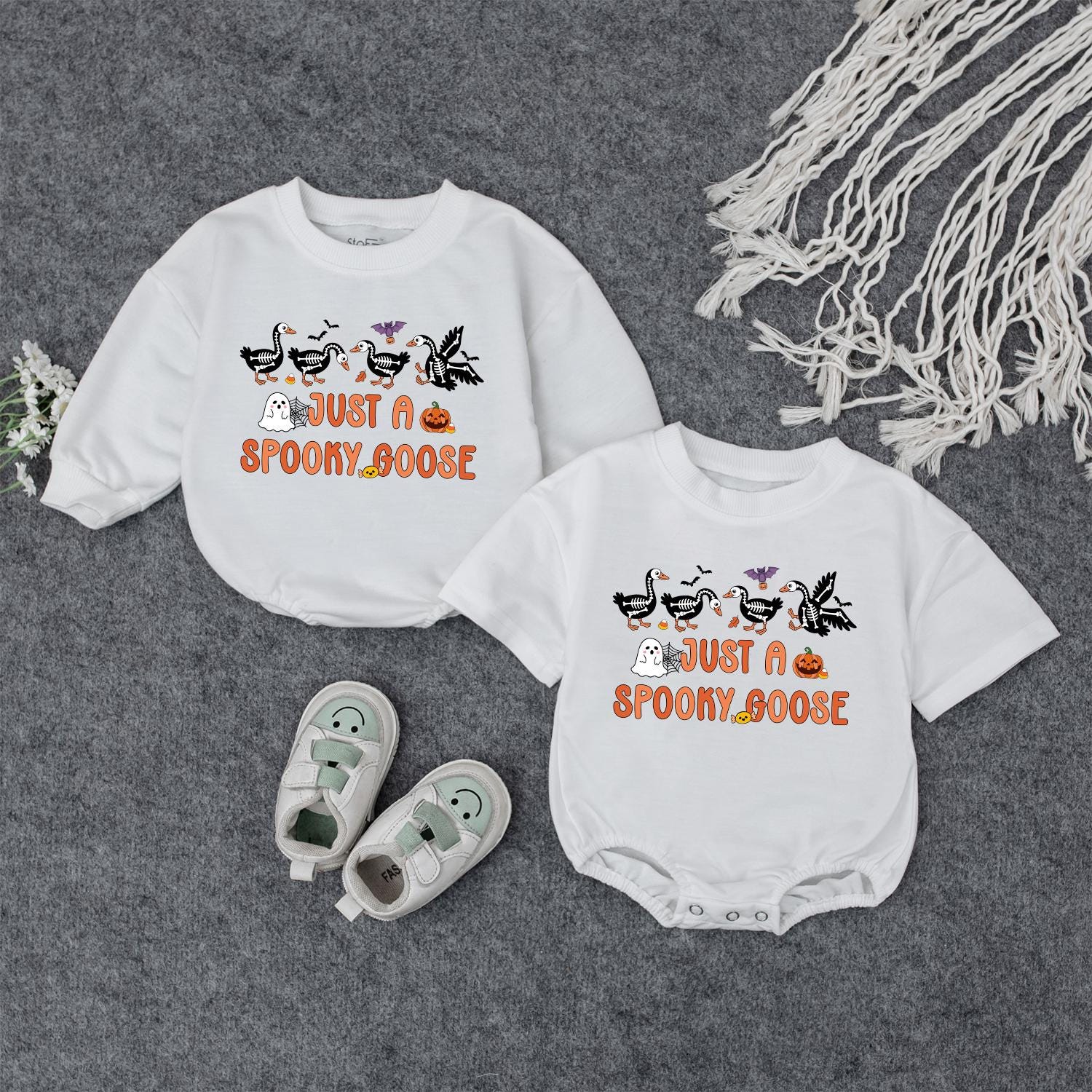 Spooky Goose Baby Halloween Sweatshirt: Cute Fall Toddler Pullover with Pumpkin, Ghost & Bats, Autumn Kids Outfit