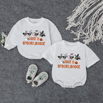 Spooky Goose Baby Halloween Sweatshirt: Cute Fall Toddler Pullover with Pumpkin, Ghost & Bats, Autumn Kids Outfit