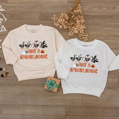 Spooky Goose Baby Halloween Sweatshirt: Cute Fall Toddler Pullover with Pumpkin, Ghost & Bats, Autumn Kids Outfit