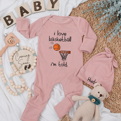 Cute I Love Basketball I'm Told Baby Bodysuit Playful Hand-Drawn Orange Basketball Design Newborn Boy Fan Shower Gift Coming Home