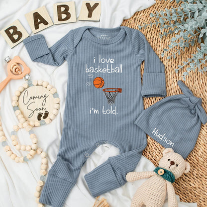 Cute I Love Basketball I'm Told Baby Bodysuit Playful Hand-Drawn Orange Basketball Design Newborn Boy Fan Shower Gift Coming Home