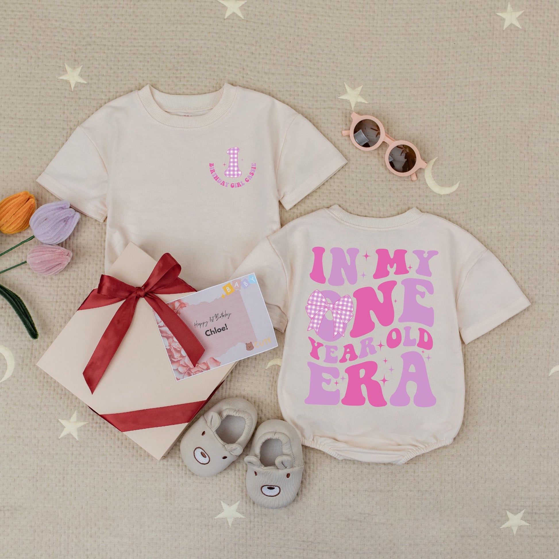 Personalized Birthday Girl Bubble Romper In My One Year Old Era Pink Purple Gingham Design Baby Celebration Outfit Gift