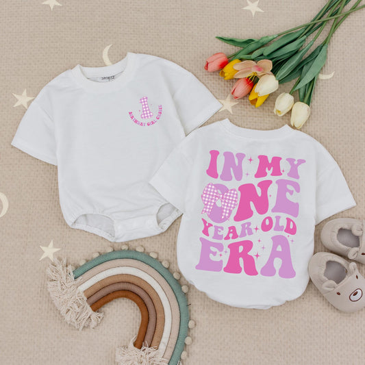Personalized Birthday Girl Bubble Romper In My One Year Old Era Pink Purple Gingham Design Baby Celebration Outfit Gift