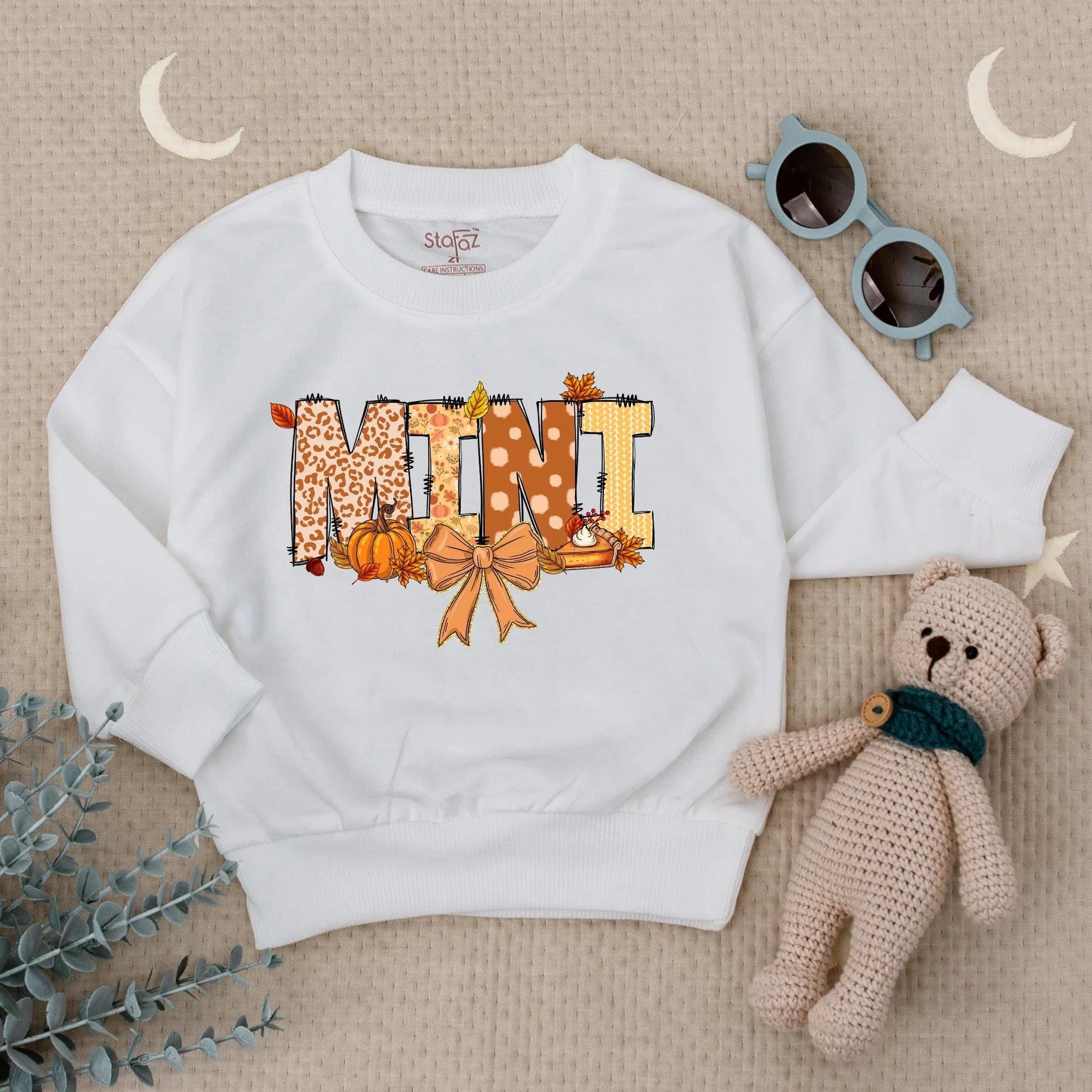 Comfortable Matching Mama Mini Fall Sweatshirts for Mommy and Me Featuring Leopard Polka Dot Pumpkins Leaves Pie Festive Thanksgiving Apparel