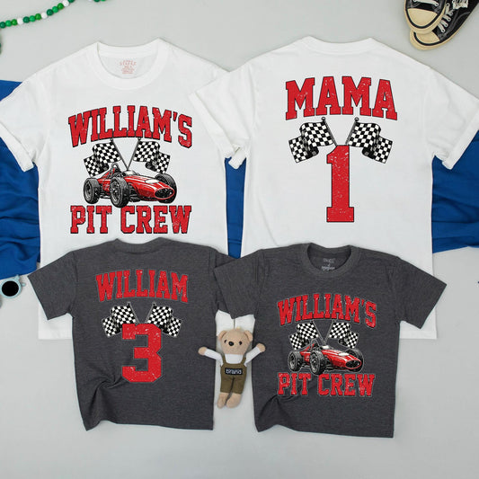 Two Fast Race Car Birthday Family Matching Shirts: William's Pit Crew 1st/3rd Birthday Boy & Mama Dada Sweatshirt