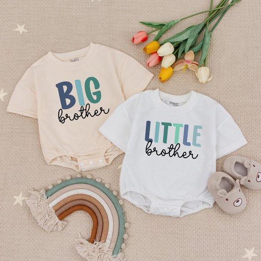 Big Brother Little Brother Matching Romper Set - Cute Sibling Outfit with Playful Font Baby Shower Gift Idea Comfy Family Apparel 132 chars