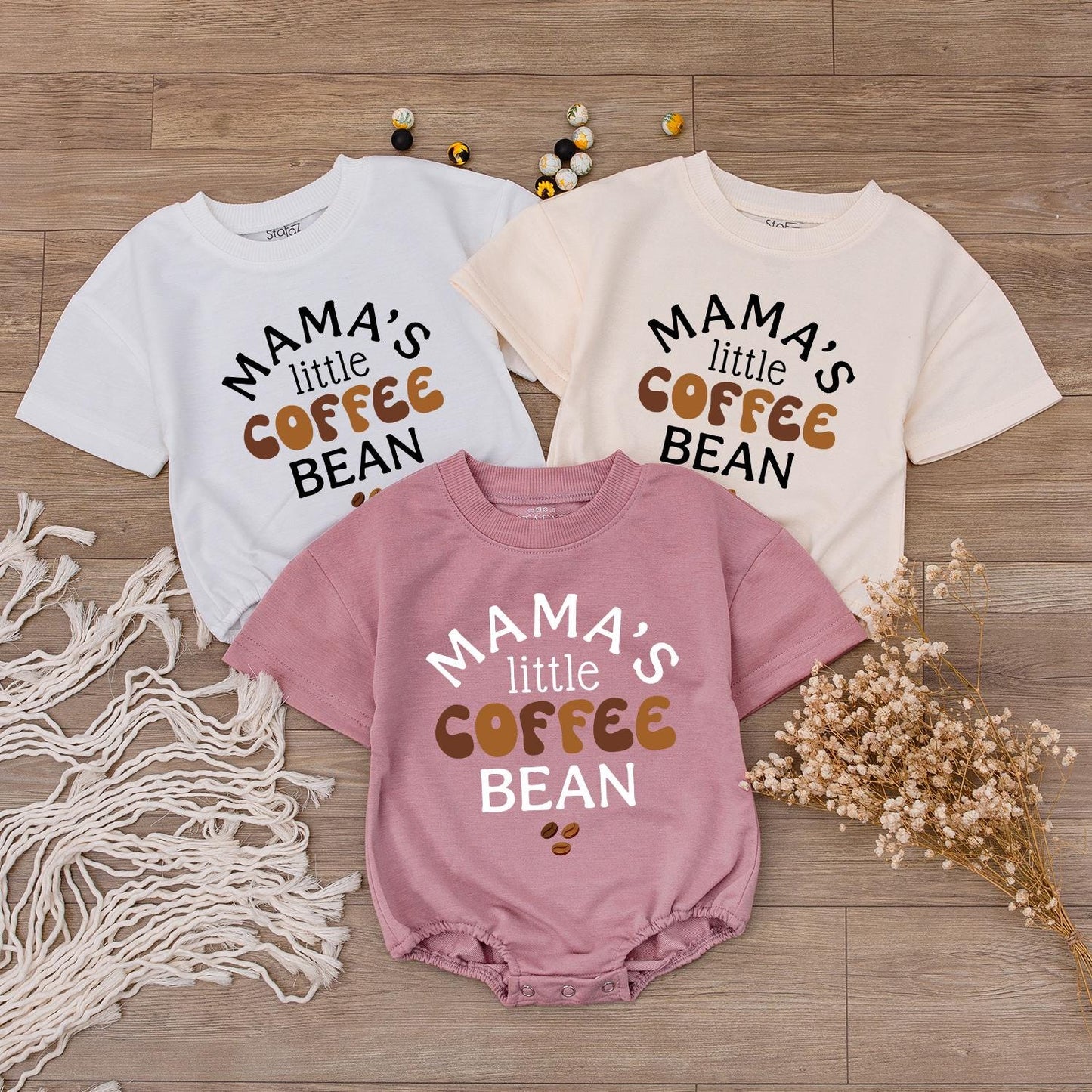 Mama's Little Coffee Bean Romper Baby Toddler Coffee Lover Outfit Long Sleeve Newborn Gift