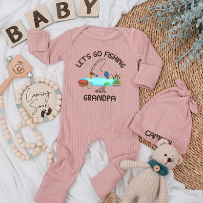Let's Go Fishing with Grandpa Baby Bodysuit Whimsical Fishing Scene Newborn Outfit Cute Baby Shower Gift Clothes for Little Anglers