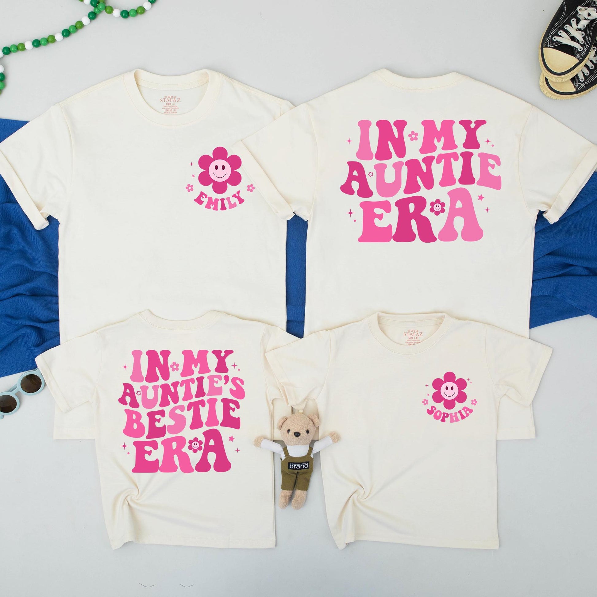 In My Auntie Era Retro Matching Shirts for Aunt & Bestie Pink Flower Design Fun Aunt Gift from Niece, New Aunt to Be Outfit Comfortable Cotton (138 chars)