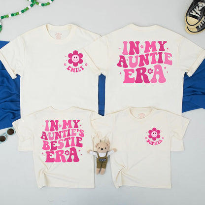 In My Auntie Era Retro Matching Shirts for Aunt & Bestie Pink Flower Design Fun Aunt Gift from Niece, New Aunt to Be Outfit Comfortable Cotton (138 chars)
