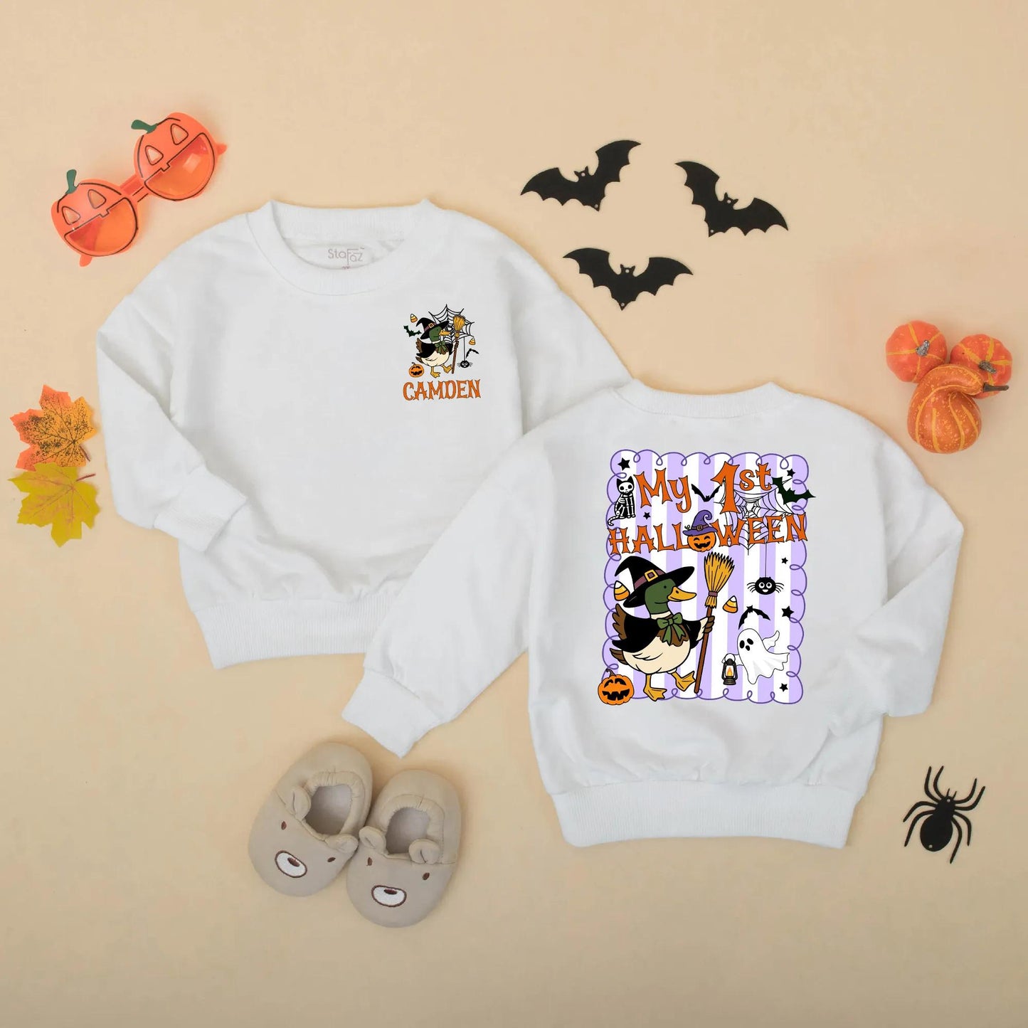 Cute Mallard Witch Halloween Baby Romper My 1st Halloween Custom Name Gift for Boys Girls