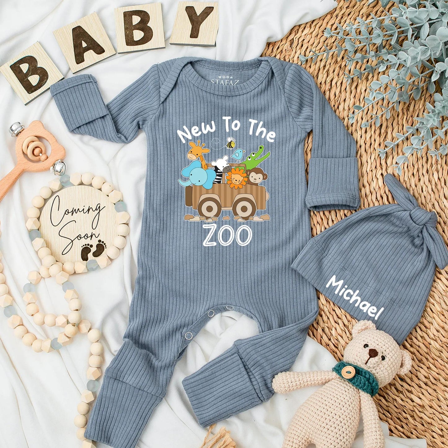 Custom New to the Zoo Baby Bodysuit Playful Jungle Animals Safari Vehicle Design Newborn Romper Cute Animal Baby Outfit Baby Shower Gift