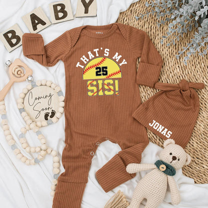 That's My Sis Baseball Baby Bodysuit - Custom Number 25 Sibling Outfit - Cute Baseball Fan Clothes - Newborn Sister Gift - Sporty Romper (138 chars)