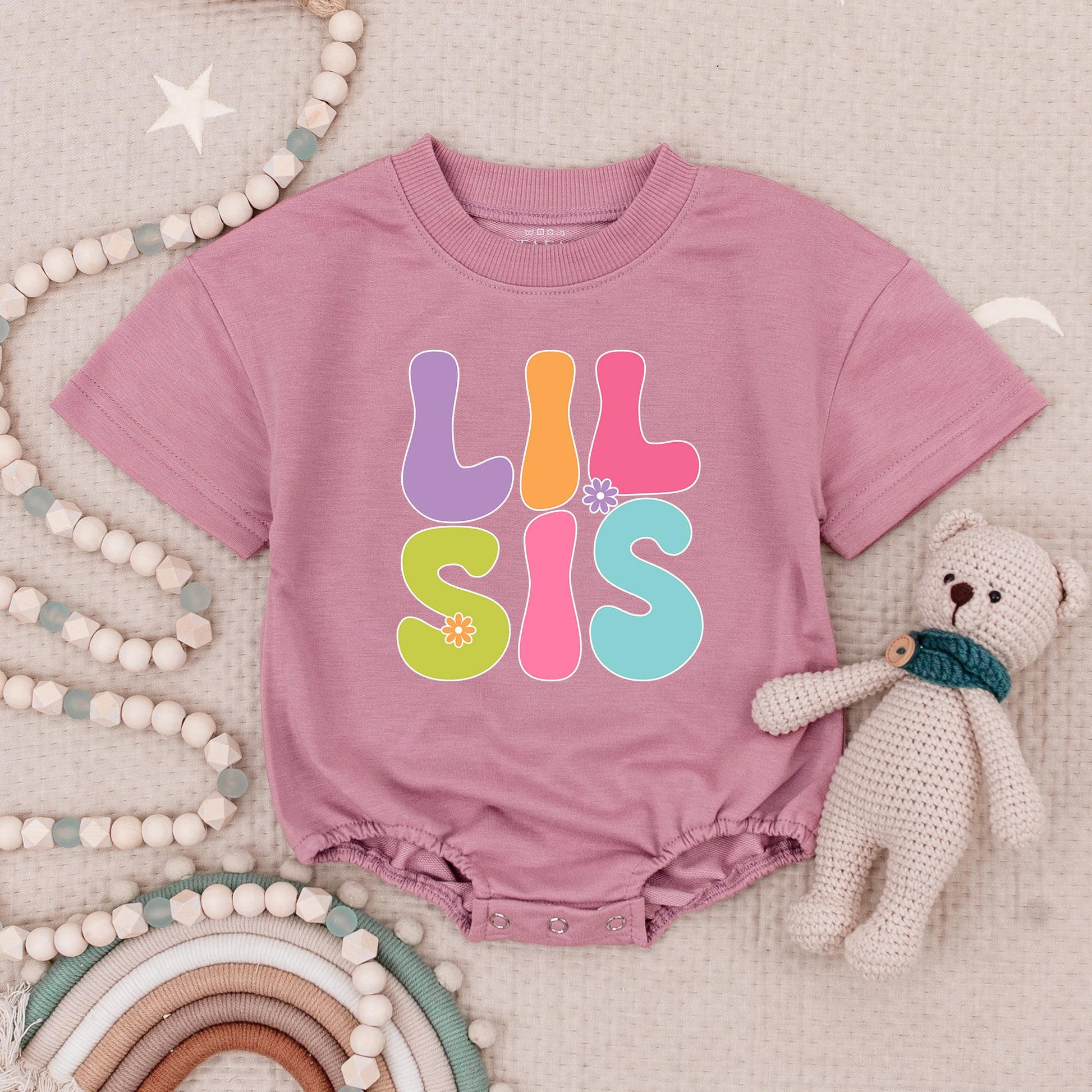 Playful Pastel Big Sis Lil Sis Bubble Rompers Matching Sister Outfits Baby Girl Gift
