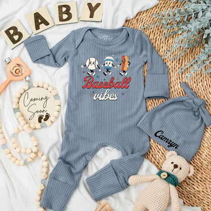 Baseball Vibes Baby Bodysuit: Game Day Newborn Outfit with Cartoon Characters & Retro Font! Cute Baseball Romper, Sport Fan Gift, Comfy Cotton Clothes