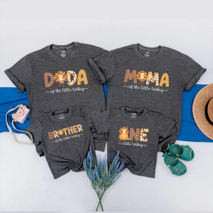 One Little Turkey First Birthday Shirt Adorable Fall Pumpkin Turkey Design Family Matching Thanksgiving Outfit