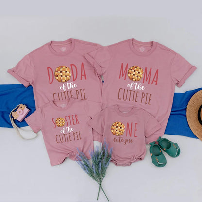 One Cutie Pie Birthday Thanksgiving Shirt, Fall Family Matching Tee, First Birthday Outfit, Cute Pie Dark Red Print Baby's First Year Party Gift (137 chars)