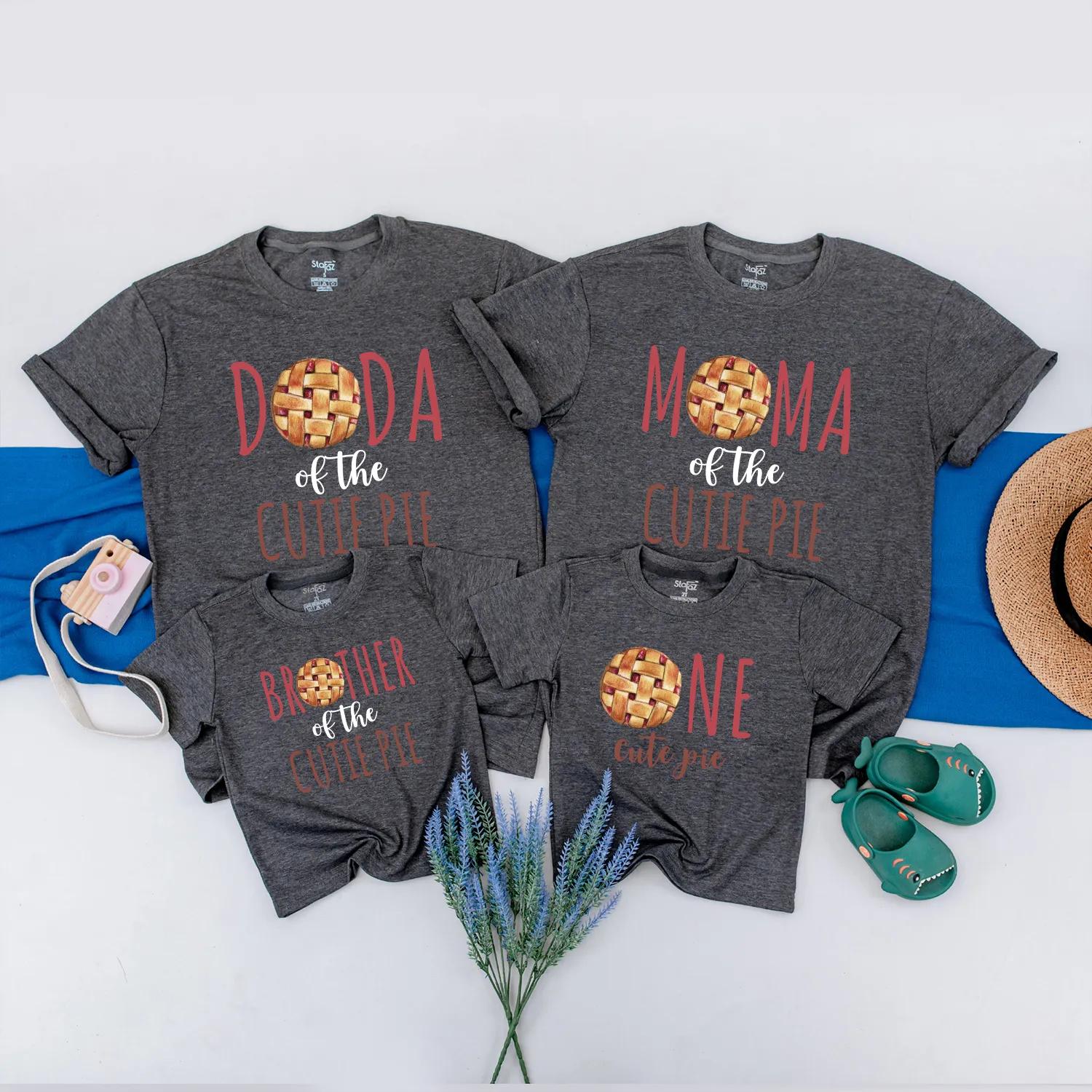 One Cutie Pie Birthday Thanksgiving Shirt, Fall Family Matching Tee, First Birthday Outfit, Cute Pie Dark Red Print Baby's First Year Party Gift (137 chars)