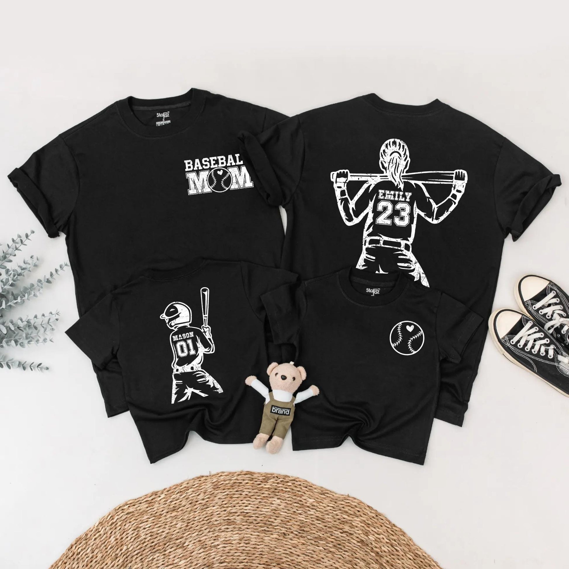Distressed Baseball Mom & Me Matching Shirts Custom Name Number Baseball Season Game Day Outfits