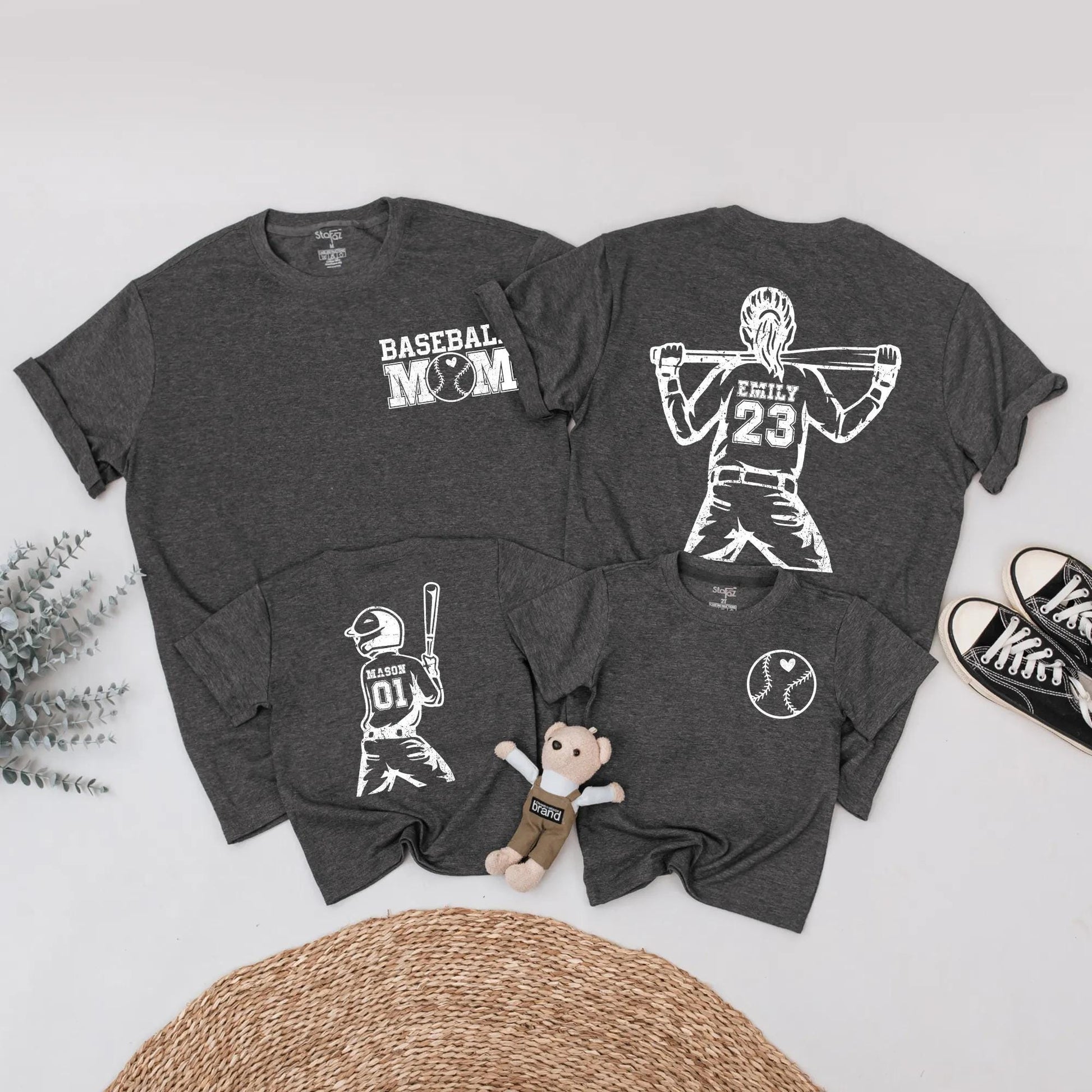 Distressed Baseball Mom & Me Matching Shirts Custom Name Number Baseball Season Game Day Outfits