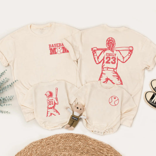 Distressed Baseball Mom & Me Matching Shirts Custom Name Number Baseball Season Game Day Outfits