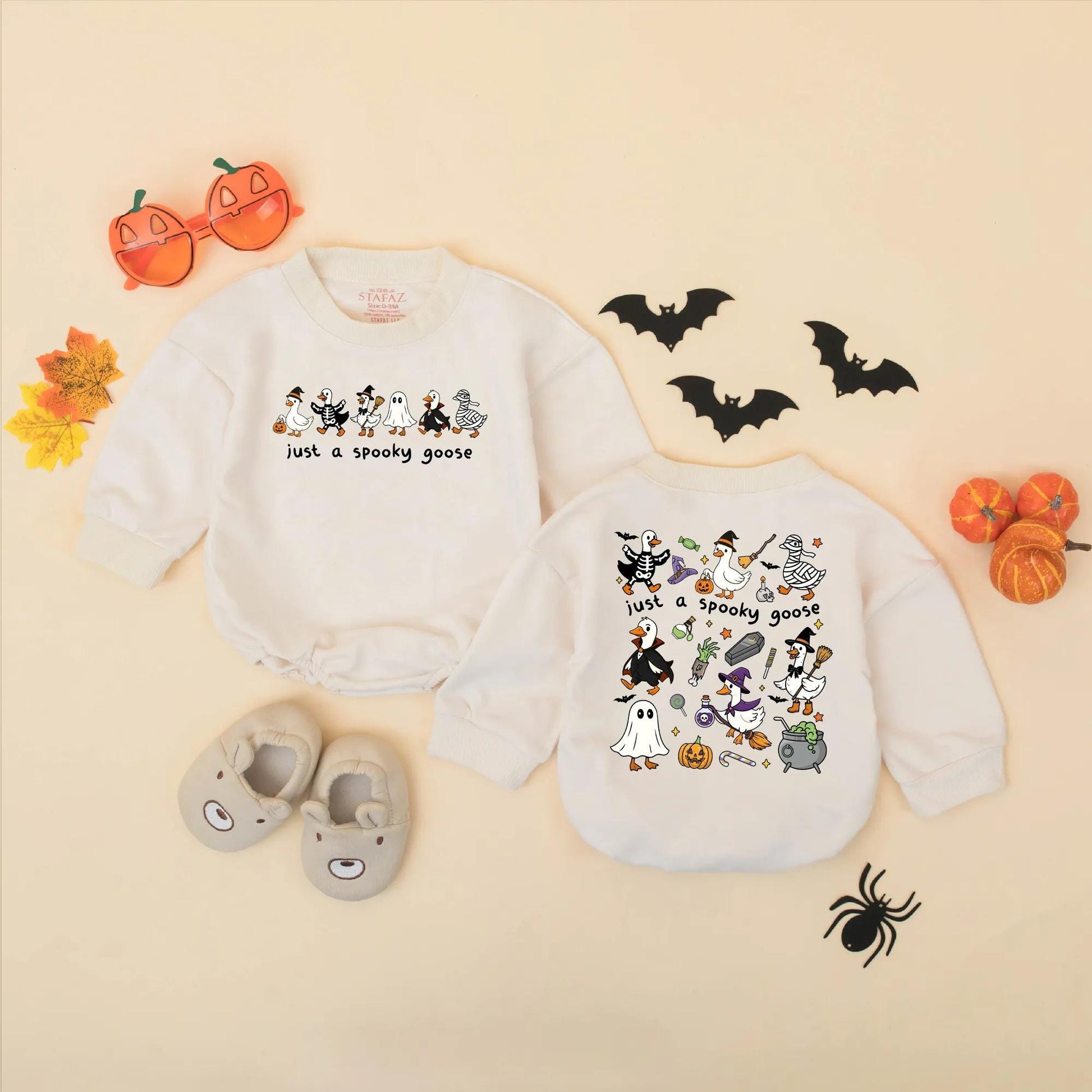 Just a Spooky Goose Baby Romper Funny Halloween Outfit Toddler Sweatshirt Fall Baby Clothes Cozy Halloween Gift