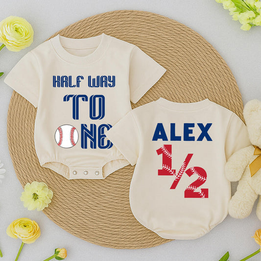 Half Way To One Baseball Romper: Baby's First Homerun! Personalized 1/2 Birthday Outfit for Your Little Slugger Short Sleeve Soft Cotton Clothes