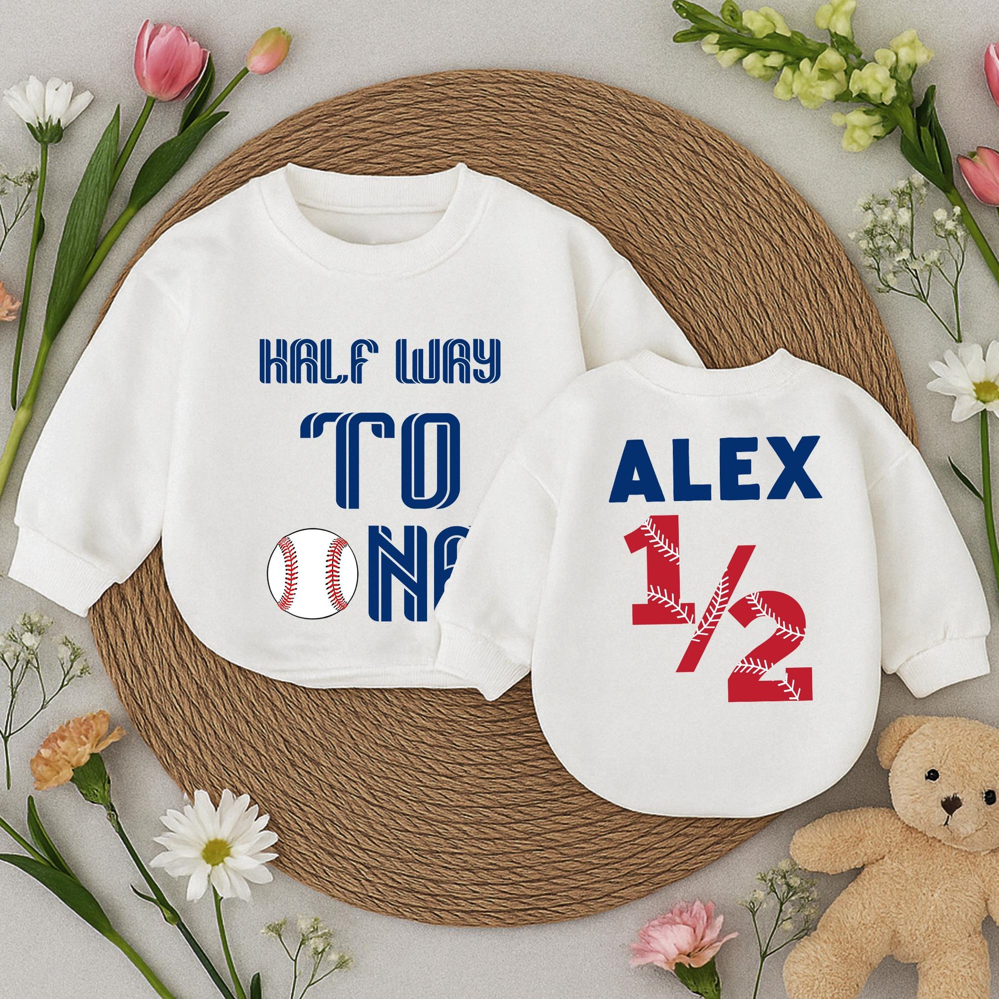 Half Way To One Baseball Romper: Baby's First Homerun! Personalized 1/2 Birthday Outfit for Your Little Slugger Short Sleeve Soft Cotton Clothes