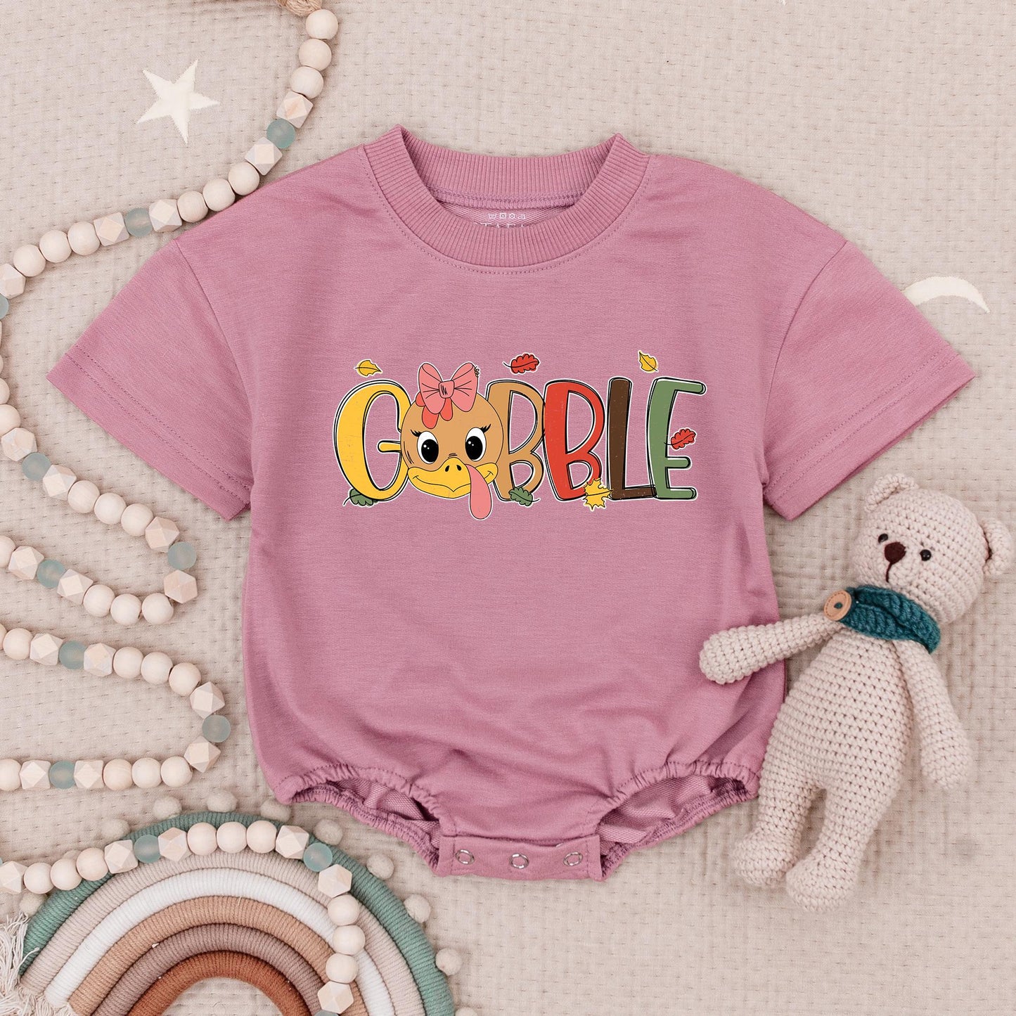 Matching Gobble Gobble Rompers for Thanksgiving Twins! Cute Turkey Day Baby Clothes with Blue Hat & Pink Bow, Fall Holiday Outfit (138 chars)