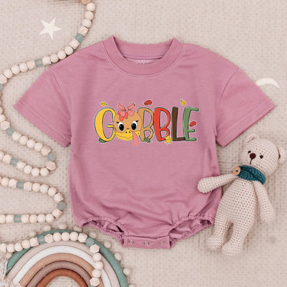 Matching Gobble Gobble Rompers for Thanksgiving Twins! Cute Turkey Day Baby Clothes with Blue Hat & Pink Bow, Fall Holiday Outfit (138 chars)
