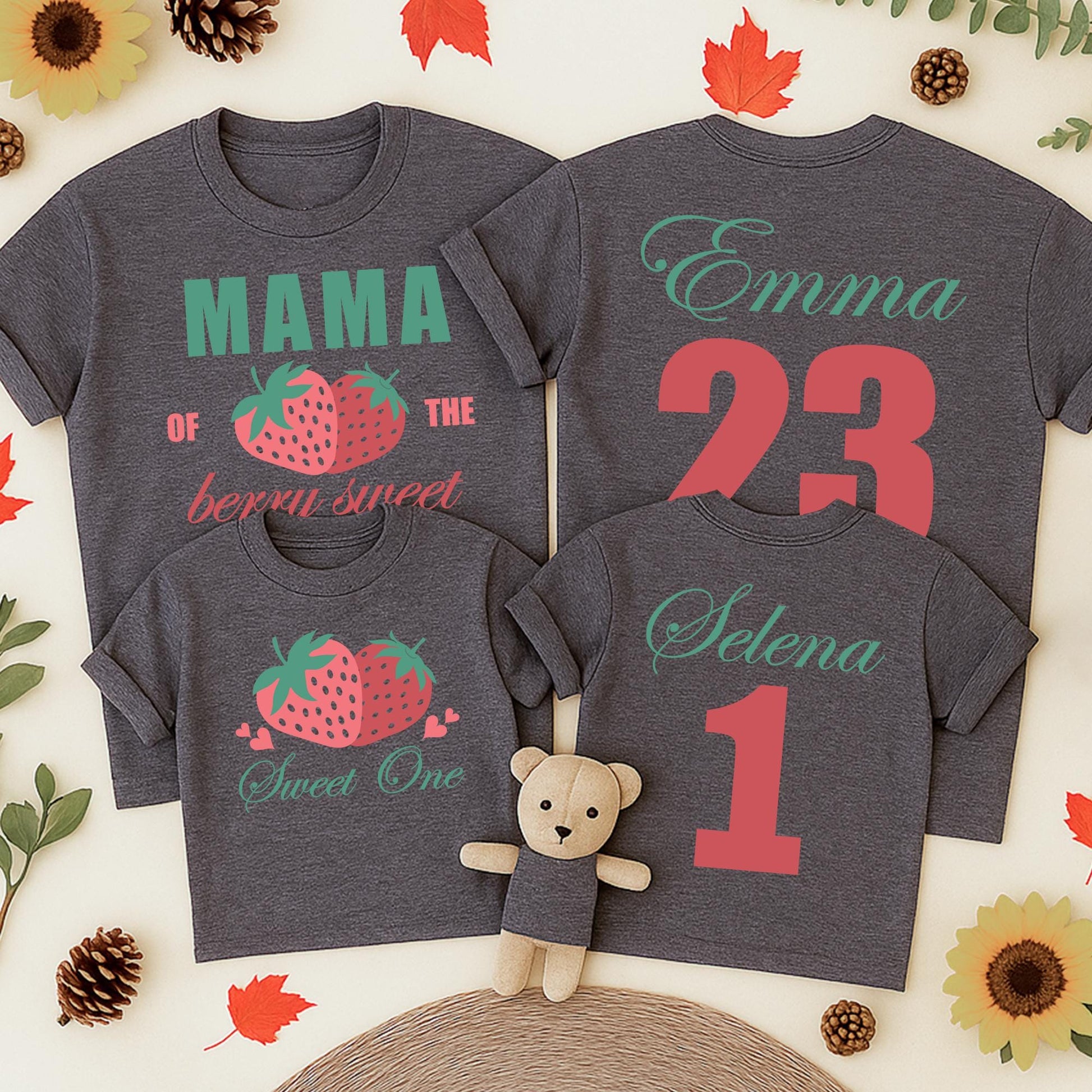 Berry Sweet One Family Birthday Shirts Mama of the Berry Sweet One Matching Outfits Teal Pink Strawberry 1st Birthday Celebration