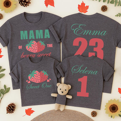 Berry Sweet One Family Birthday Shirts Mama of the Berry Sweet One Matching Outfits Teal Pink Strawberry 1st Birthday Celebration