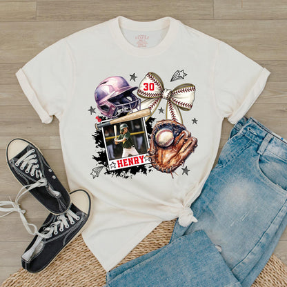 Custom Baseball Photo T-Shirt with Child Player Picture, Personalized Henry Name and Number 30 Design, Game Day Fan Gift Tee