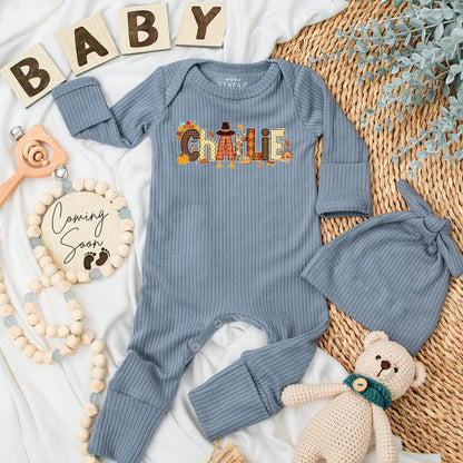 Charlie's First Thanksgiving Baby Bodysuit Little Turkey Pumpkin Patch Fall Newborn Outfit Custom Name Autumn Baby Clothes