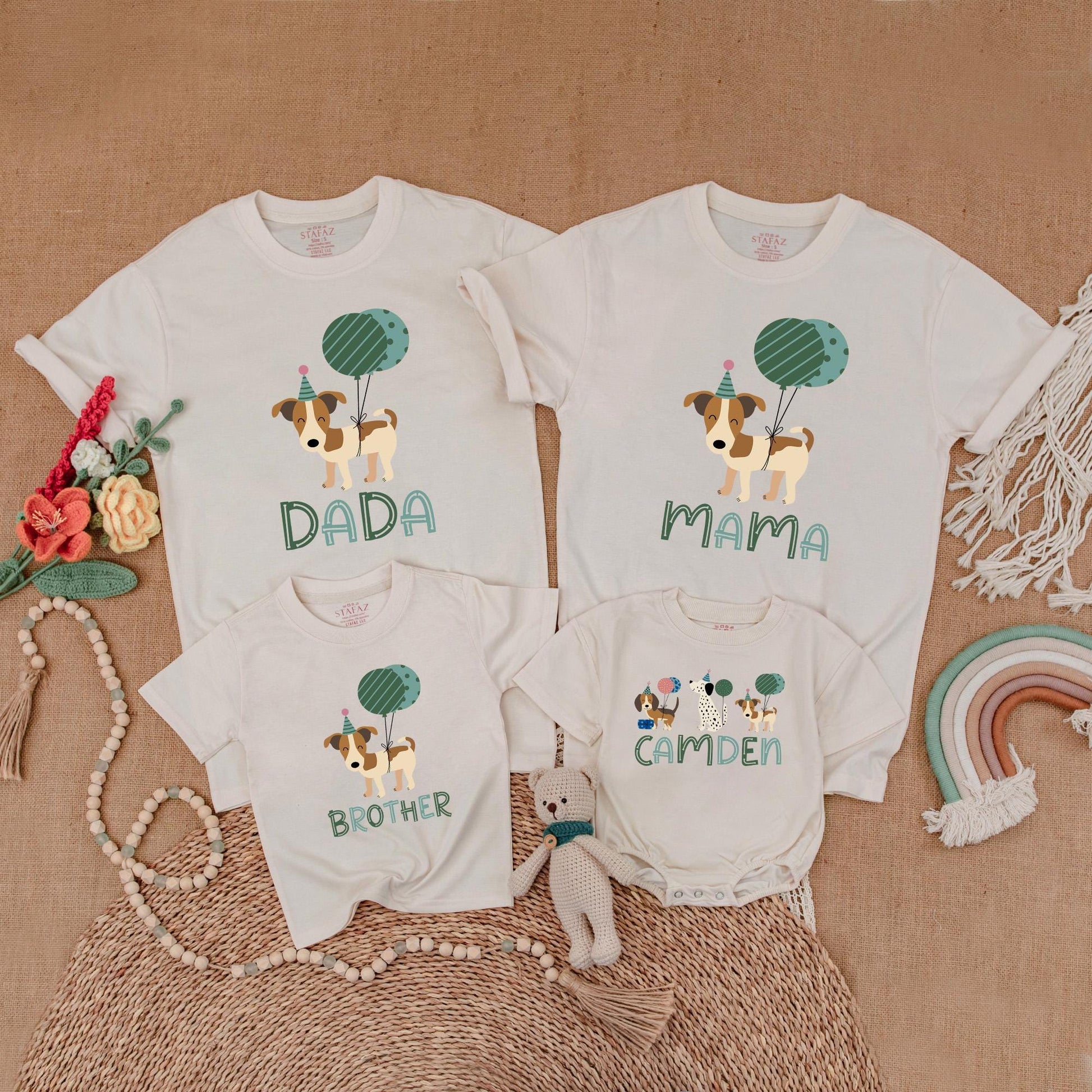 Let's Pawty Birthday Matching Shirts! Cute Puppy Dog Outfit for Family Celebration, Green Balloons, Fun Party Hats, Birthday Gift for Dog Lovers, Cotton Soft