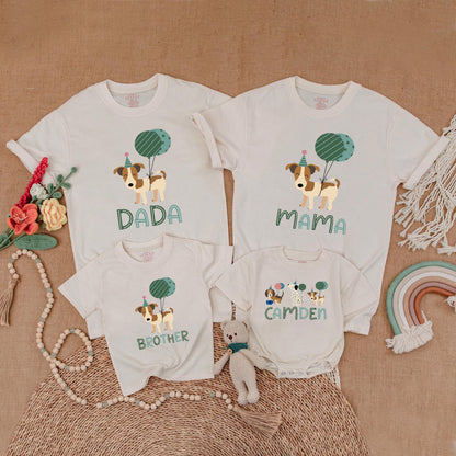 Let's Pawty Birthday Matching Shirts! Cute Puppy Dog Outfit for Family Celebration, Green Balloons, Fun Party Hats, Birthday Gift for Dog Lovers, Cotton Soft