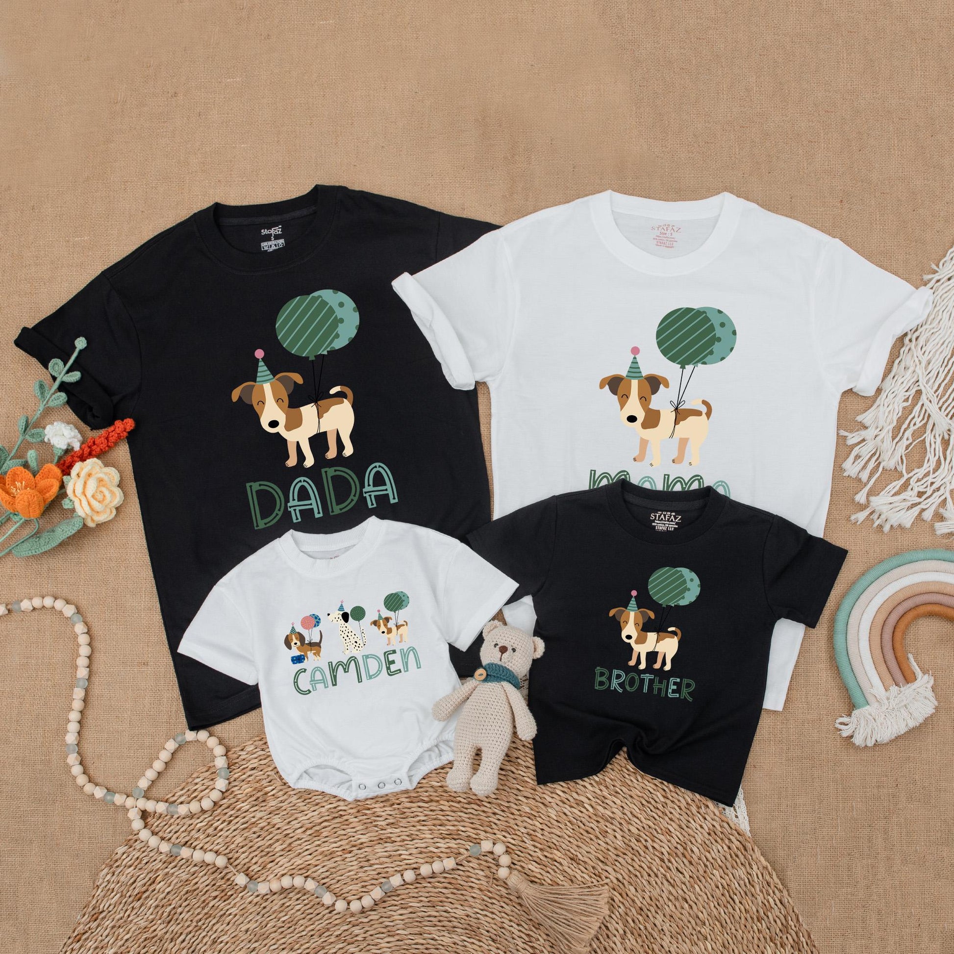Let's Pawty Birthday Matching Shirts! Cute Puppy Dog Outfit for Family Celebration, Green Balloons, Fun Party Hats, Birthday Gift for Dog Lovers, Cotton Soft
