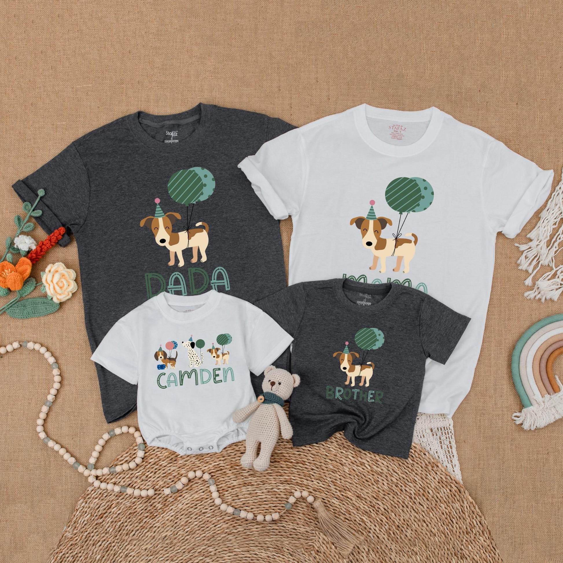 Let's Pawty Birthday Matching Shirts! Cute Puppy Dog Outfit for Family Celebration, Green Balloons, Fun Party Hats, Birthday Gift for Dog Lovers, Cotton Soft