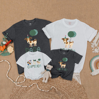 Let's Pawty Birthday Matching Shirts! Cute Puppy Dog Outfit for Family Celebration, Green Balloons, Fun Party Hats, Birthday Gift for Dog Lovers, Cotton Soft