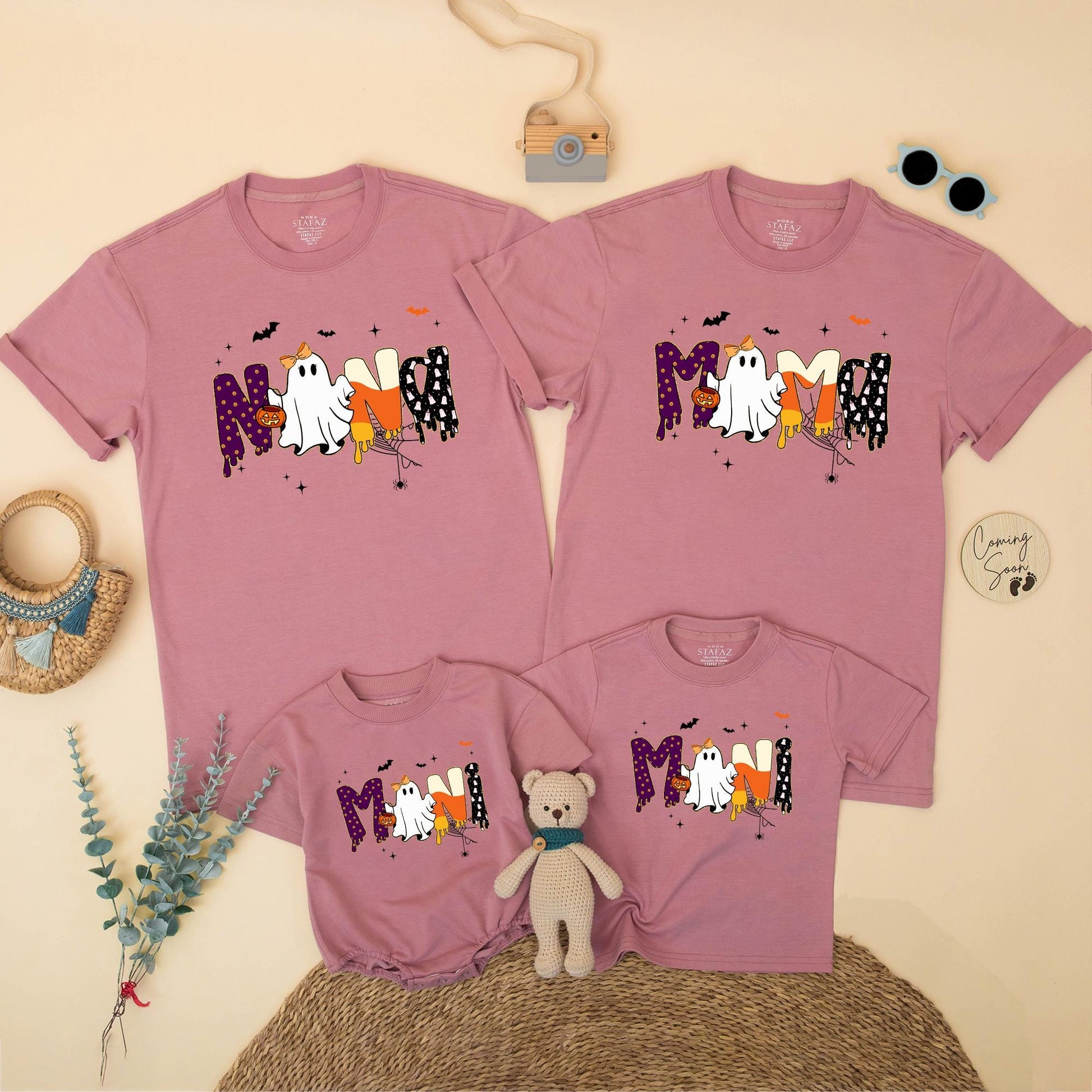 Spooky Mama and Mini Matching Halloween Shirts, Gooey Polka Dot Letters & Ghost, Mommy and Me Outfits, Cute Festive Family Spooky Season Outfit Gift (139 chars)